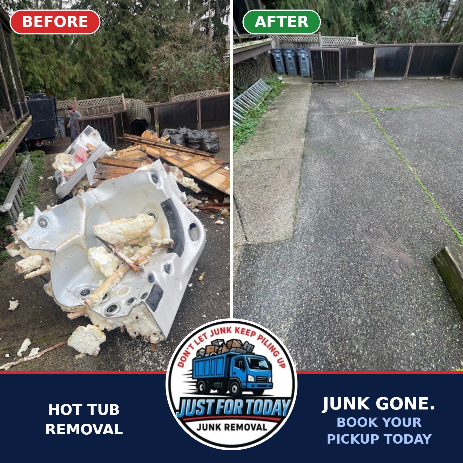 Hot tub removal before and after