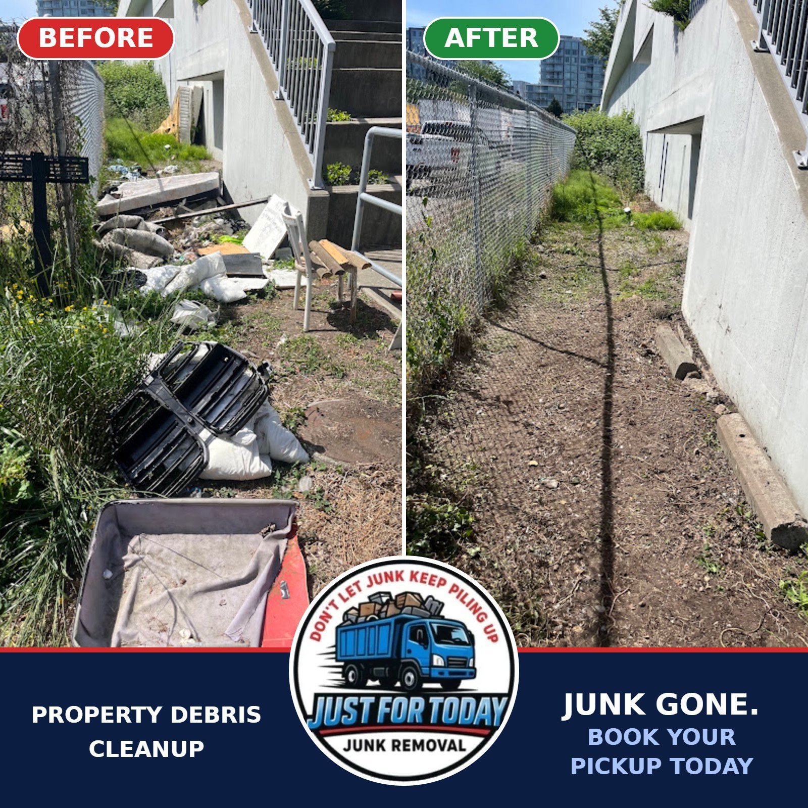 Property debris cleanup before and after